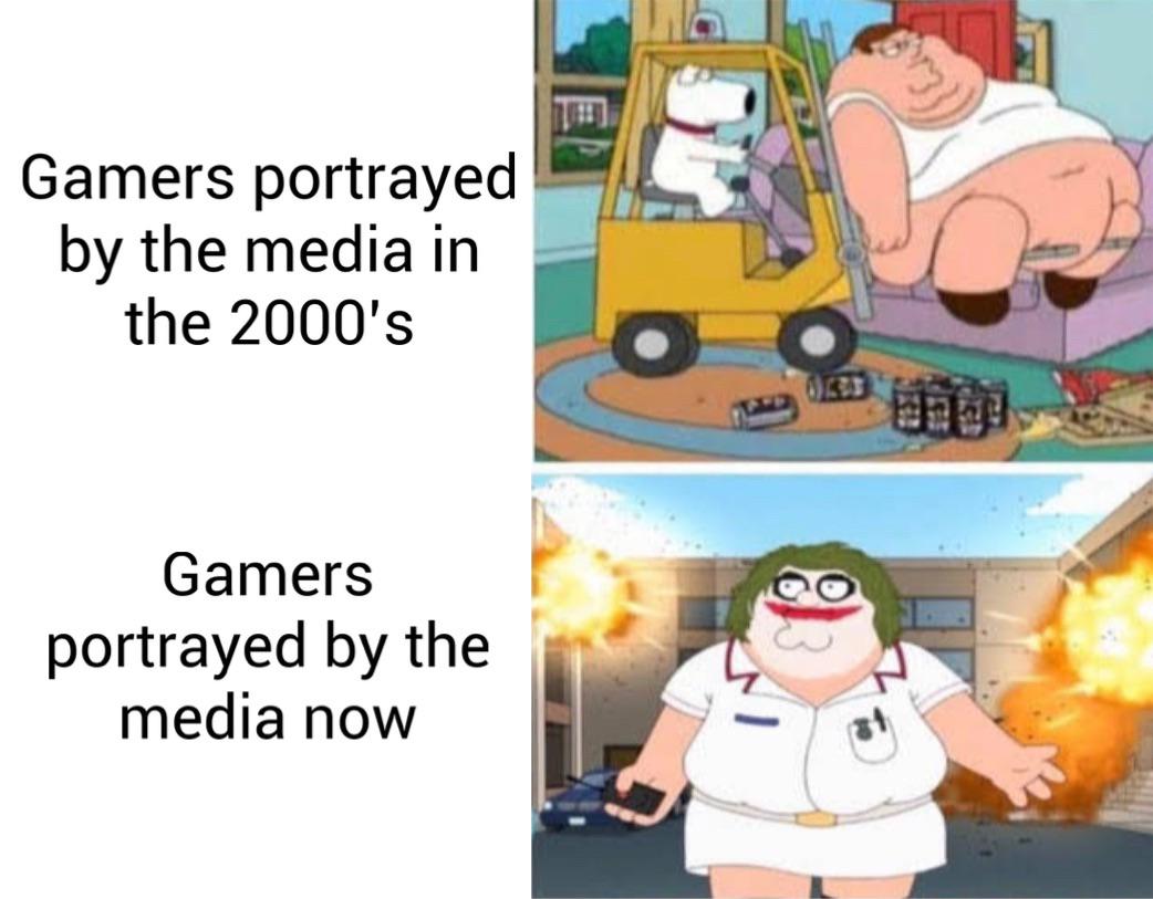 funny memes - dank memes - media gamers meme - Gamers portrayed by the media in the 2000's Gamers portrayed by the media now