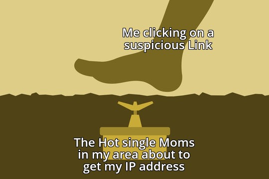 funny memes - dank memes - landmine illustration - Me clicking on a suspicious Link The Hot single Moms in my area about to get my Ip address