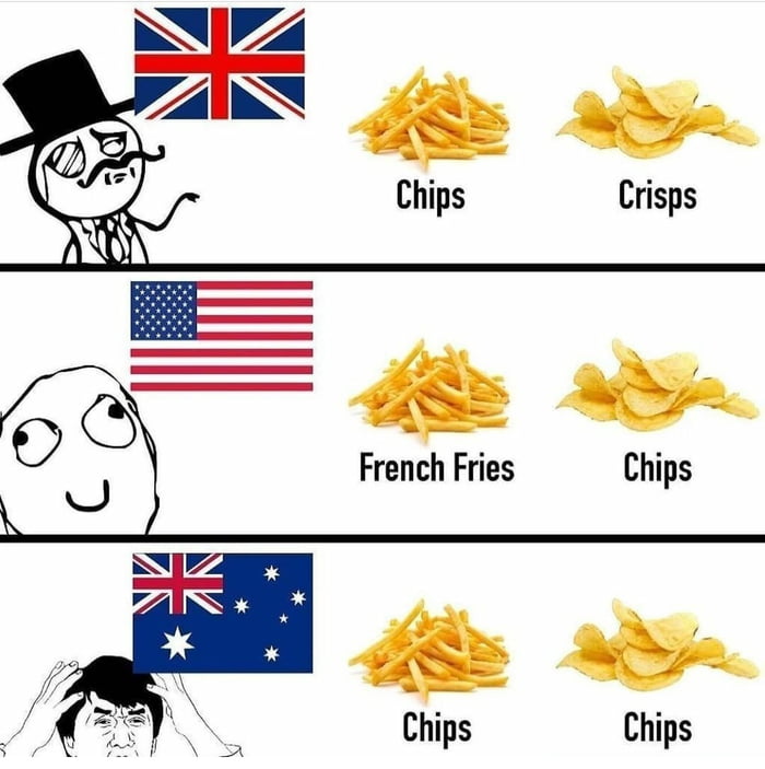 dank memes - funny memes - french fries chips meme - Chips Crisps French Fries Chips Chips Chips
