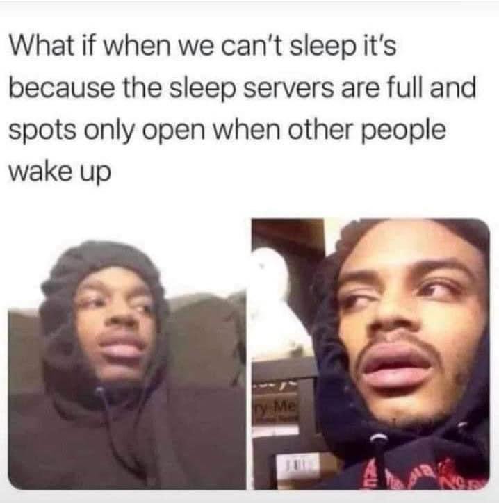 dank memes - funny memes - hit blunt - What if when we can't sleep it's because the sleep servers are full and spots only open when other people wake up by Me