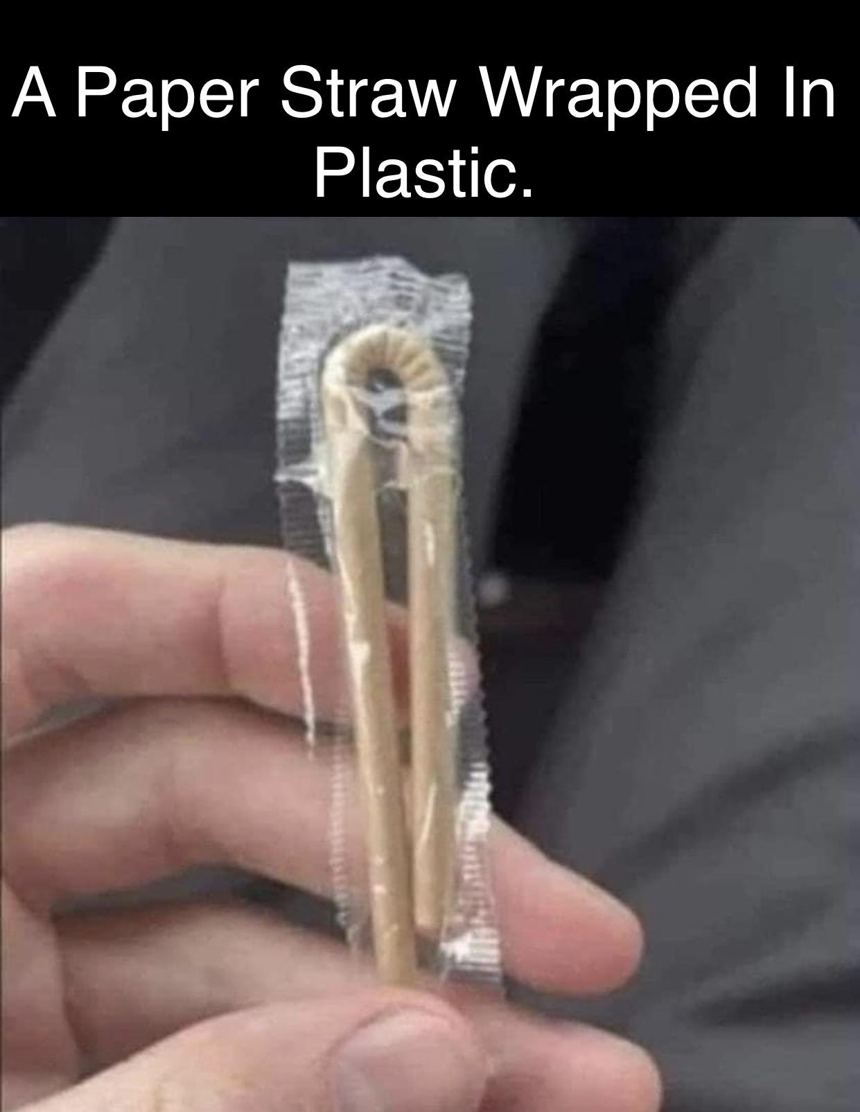 dank memes - funny memes - paper straw in a plastic wrap - A Paper Straw Wrapped In Plastic.