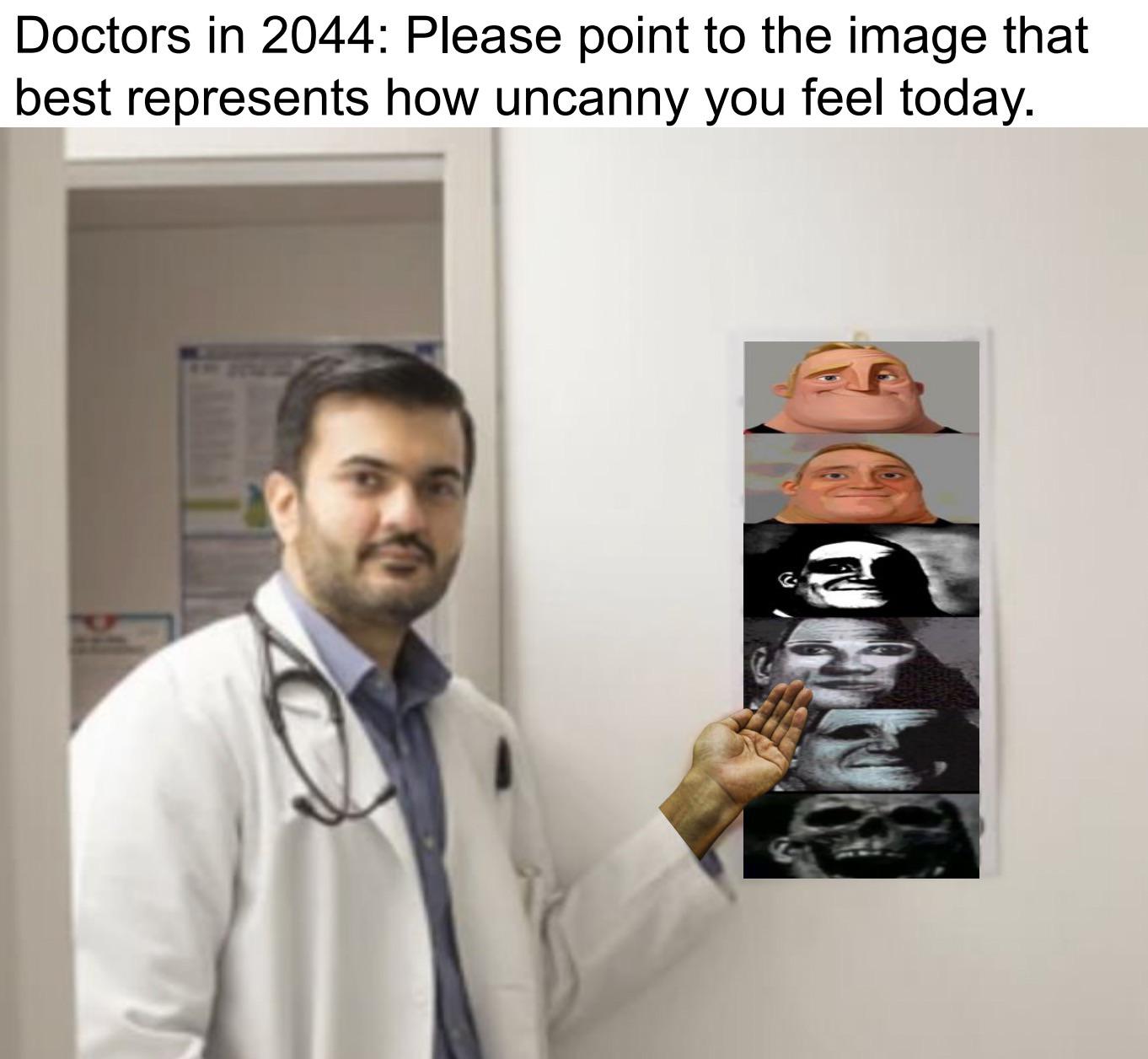 dank memes - funny memes - Doctors in 2044 Please point to the image that best represents how uncanny you feel today.