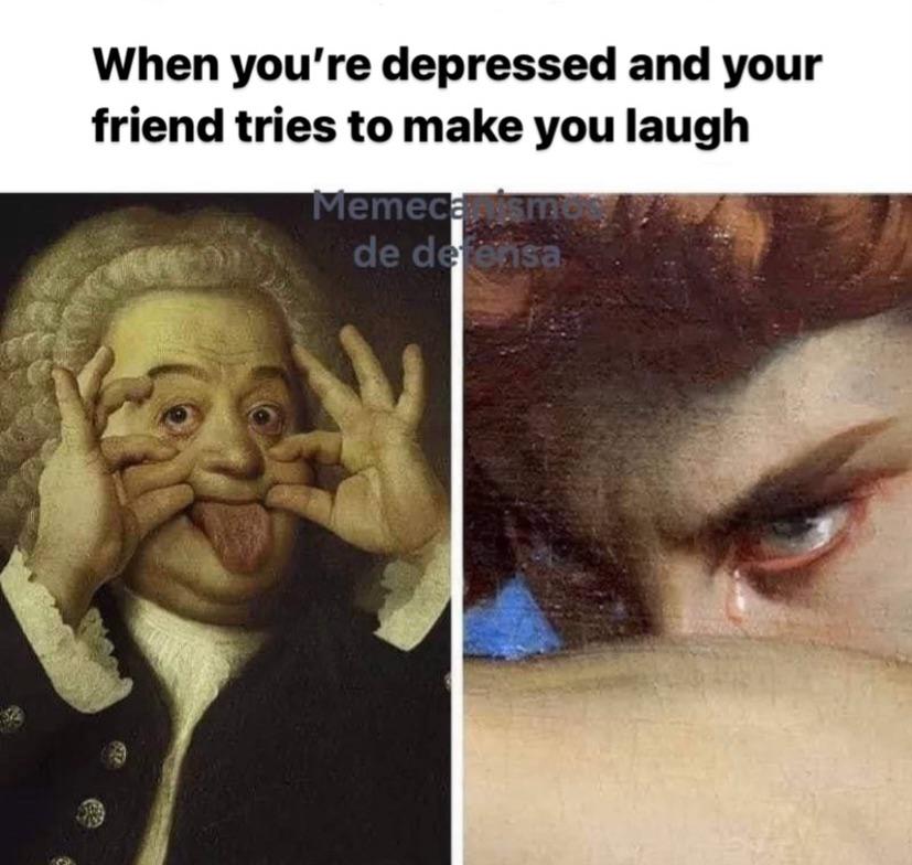 funny memes - dank memes - bach meme - When you're depressed and your friend tries to make you laugh Memecasme de defensa.