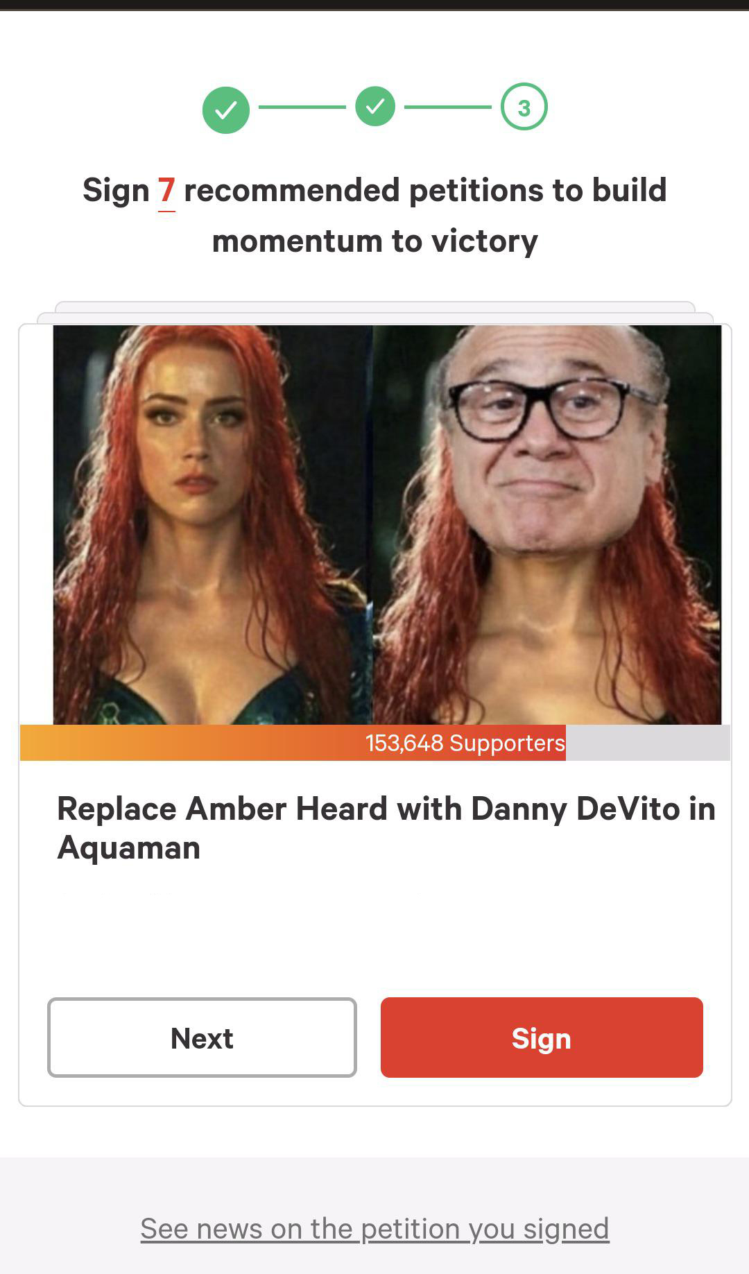 dank memes - danny devito amber heard - 3 Sign 7 recommended petitions to build momentum to victory 153,648 Supporters Replace Amber Heard with Danny DeVito in Aquaman Next Sign See news on the petition you signed