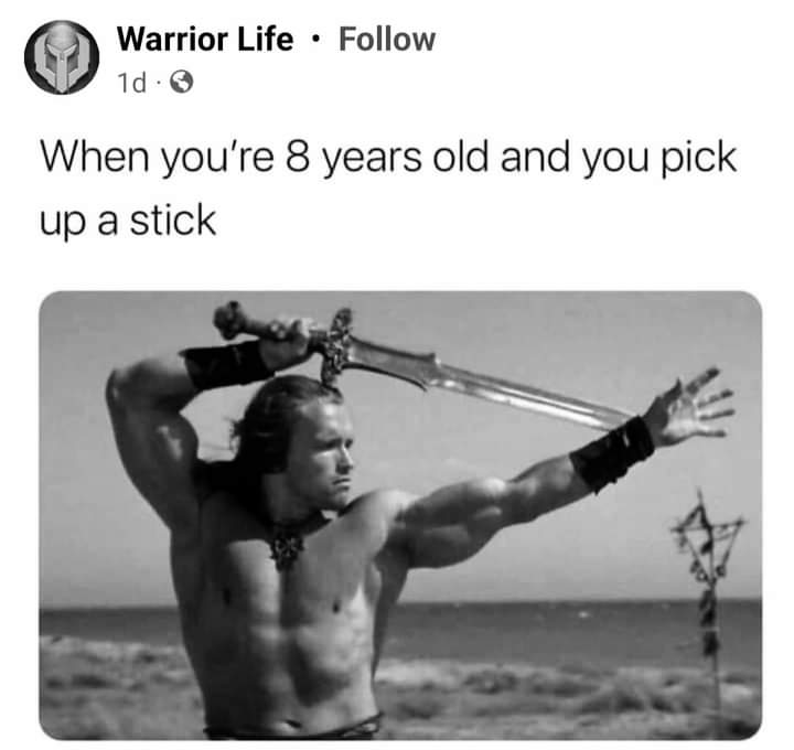 dank memes - conan arnold - Warrior Life 1d O When you're 8 years old and you pick up a stick