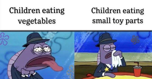dank memes - spongebob health inspector meme - Children eating vegetables Children eating small toy parts