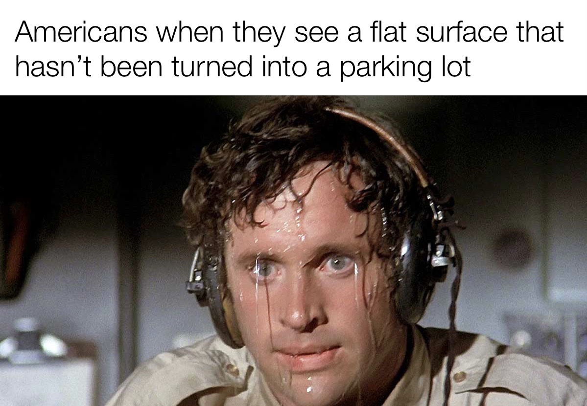 dank memes - funny memes - Americans when they see a flat surface that hasn't been turned into a parking lot