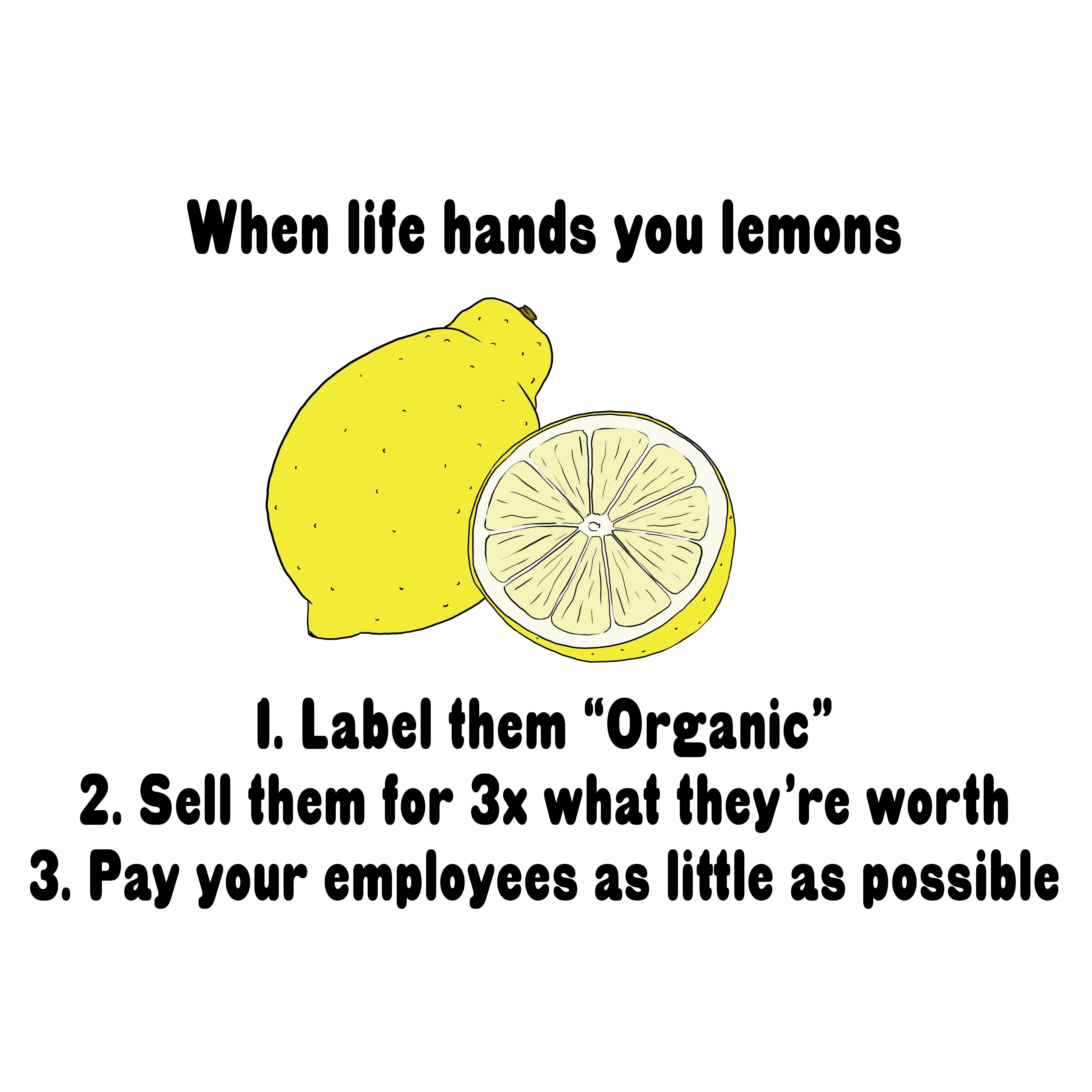 dank memes - produce - When life hands you lemons I. Label them "Organic" 2. Sell them for 3x what they're worth 3. Pay your employees as little as possible