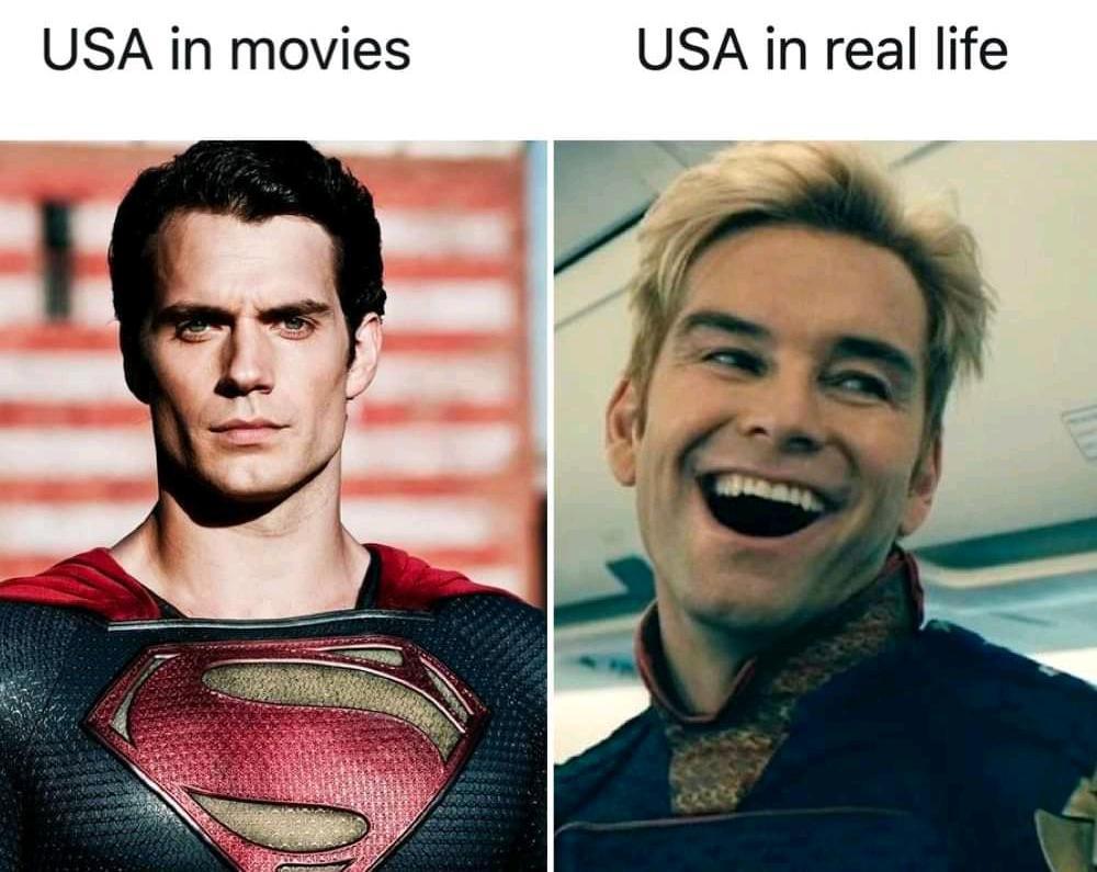 funny memes - superman hero - Usa in movies Usa in real life