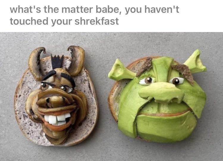 dank memes - funny memes - shrek bagel - what's the matter babe, you haven't touched your shrekfast