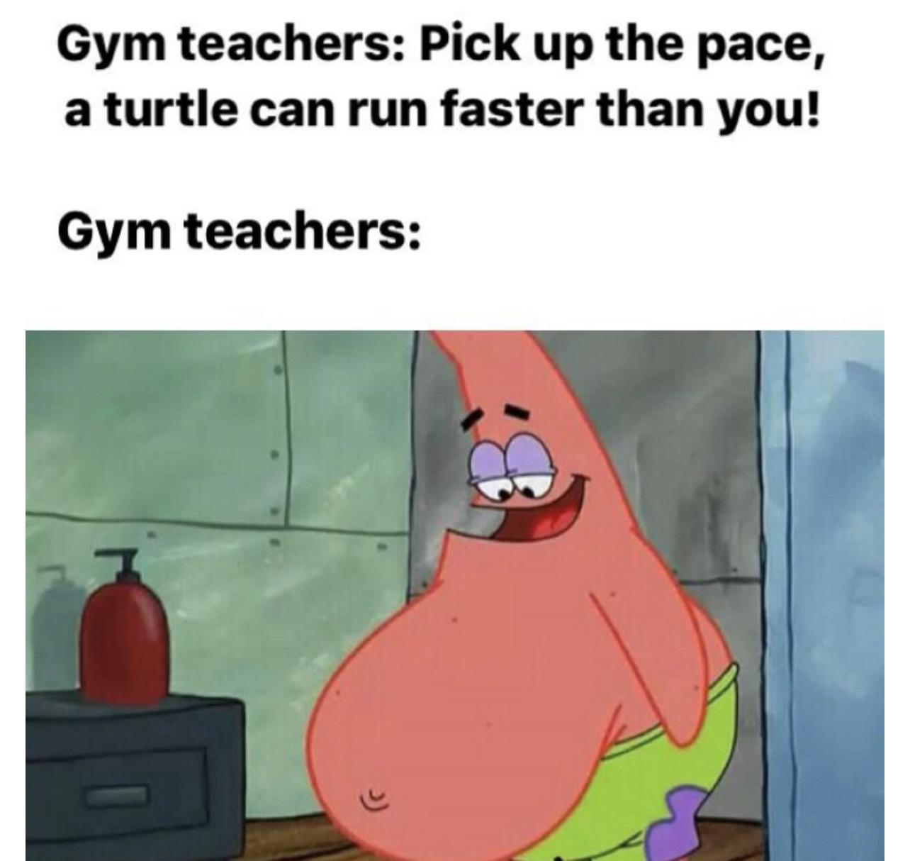 funny memes - dank memes - memes 2020 - Gym teachers Pick up the pace, a turtle can run faster than you! Gym teachers