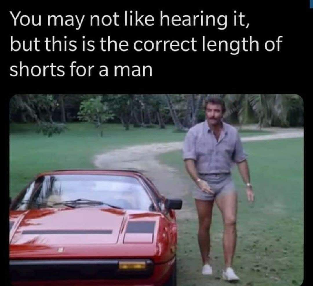 dank memes - tom selleck magnum pi shorts - You may not hearing it, but this is the correct length of shorts for a man
