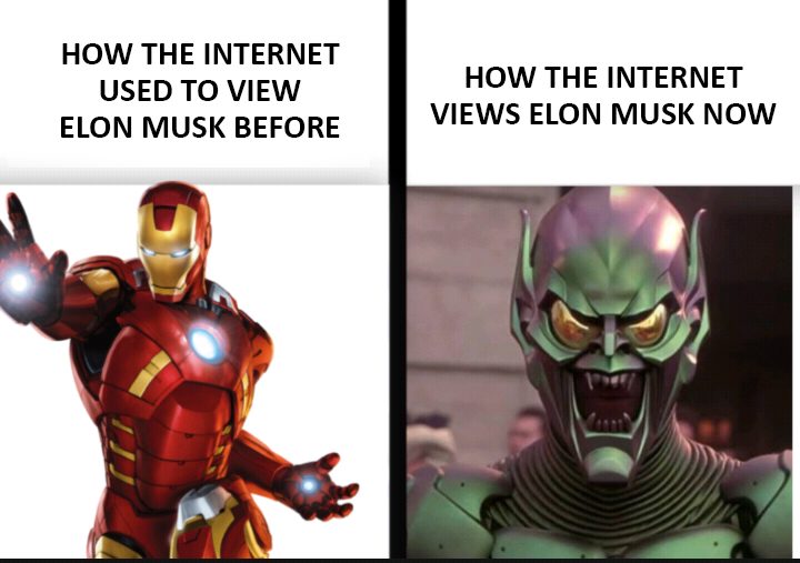 funny memes - iron man png - How The Internet Used To View Elon Musk Before How The Internet Views Elon Musk Now