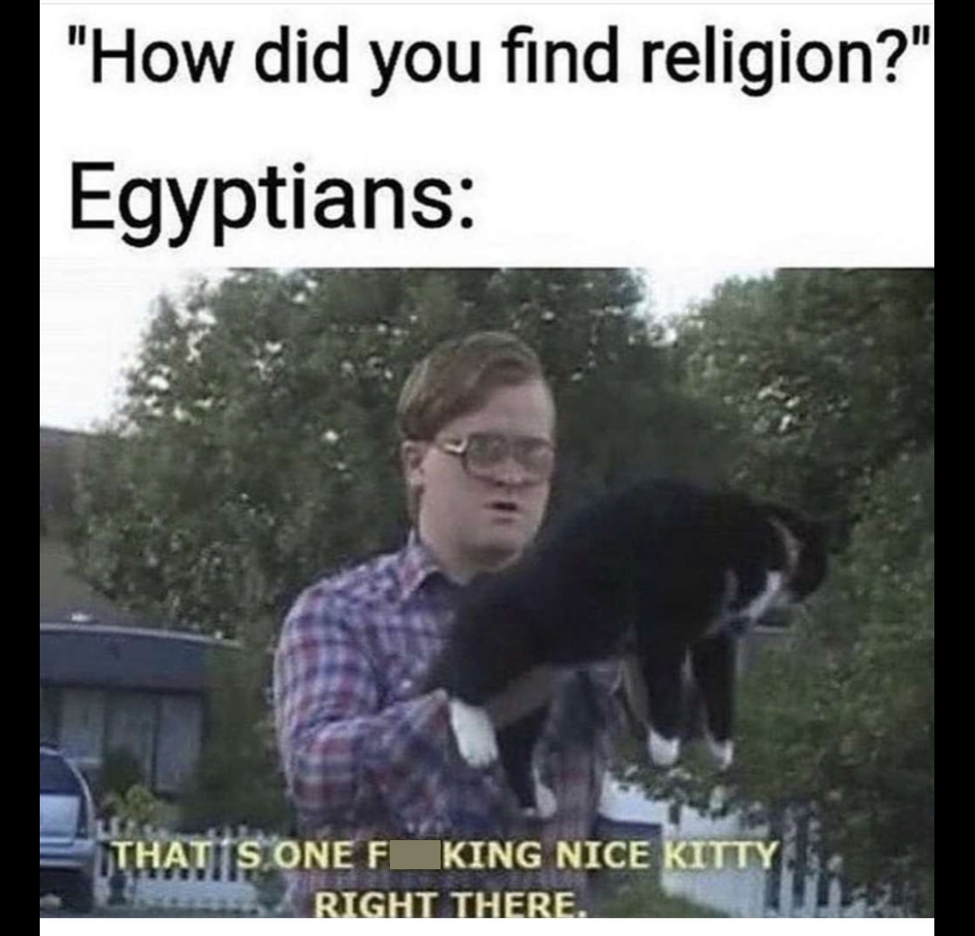 funny memes - that's a nice kitty right there - "How did you find religion?" Egyptians That S One F King Nice Kitty Right There.