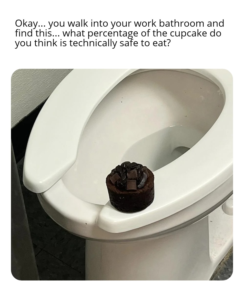 dank memes - toilet seat - Okay... you walk into your work bathroom and find this... what percentage of the cupcake do you think is technically safe to eat?