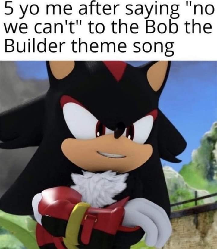 dank memes - funny memes -sonic boom shadow - 5 yo me after saying "no we can't" to the Bob the Builder theme song