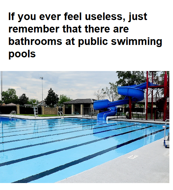 dank memes - swimming pool - If you ever feel useless, just remember that there are bathrooms at public swimming pools