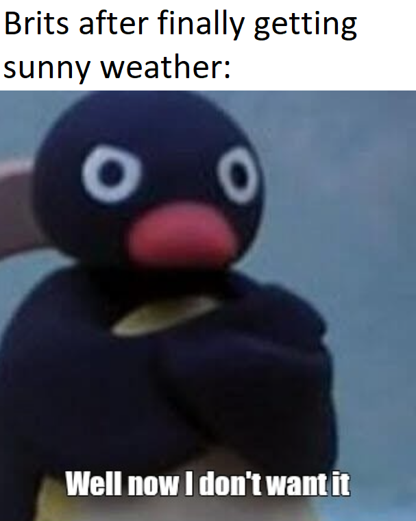 dank memes - funny memes - photo caption - Brits after finally getting sunny weather O O Well now I don't want it