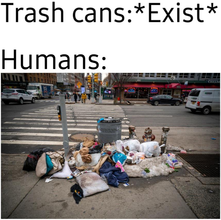 funny memes - new york streets trash - Trash cansExist Humans Don's atter Don Chelse