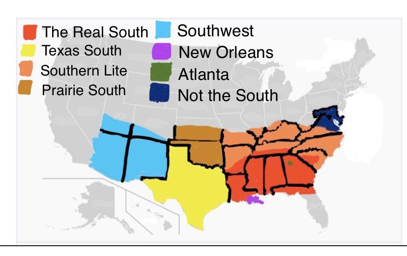 funny memes - diagram - The Real South Texas South Southern Lite Prairie South 1 Southwest New Orleans Atlanta Not the South