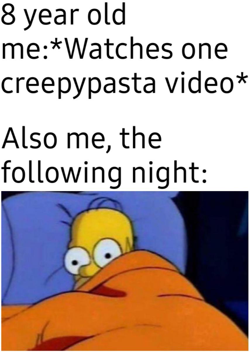 Monday Morning Randomness - cartoon - 8 year old meWatches one creepypasta video Also me, the ing night