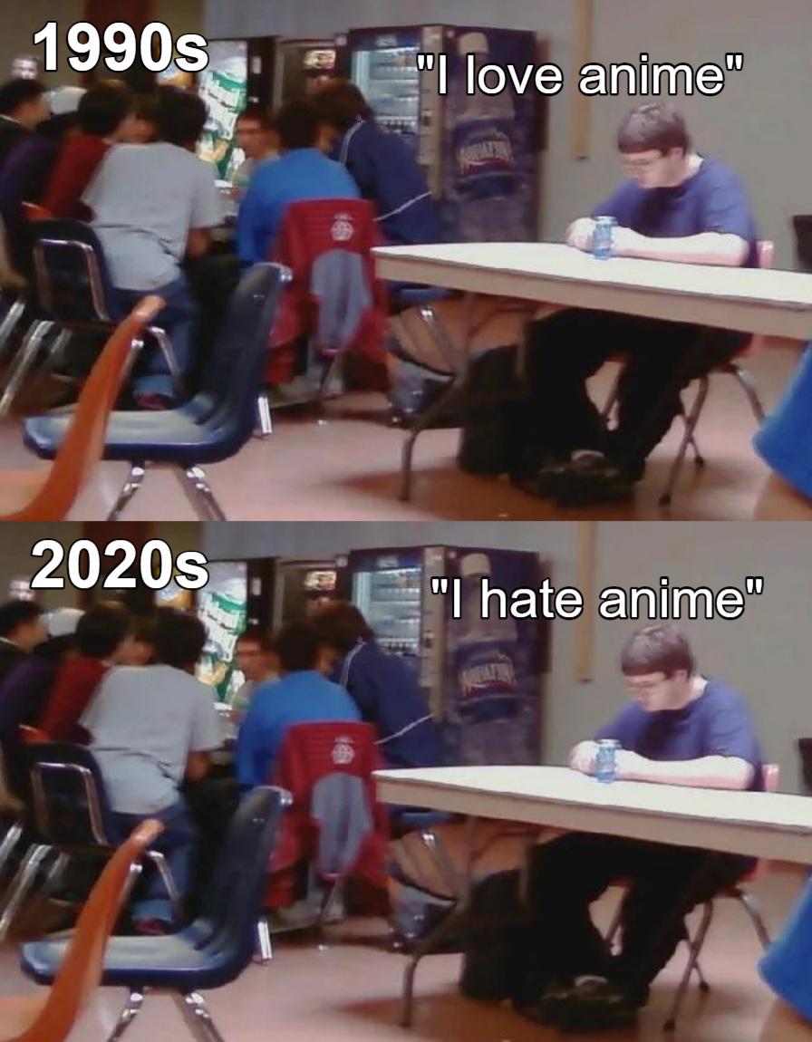 dank memes and pics - learning - 1990s 2020s "I love anime" "I hate anime"