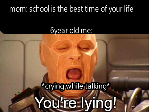 monday morning randomness - head - mom school is the best time of your life 6year old me crying while talking You're lying!