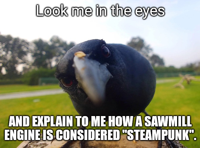 grass - Look me in the eyes And Explain To Me How A Sawmill Engine Is Considered "Steampunk".