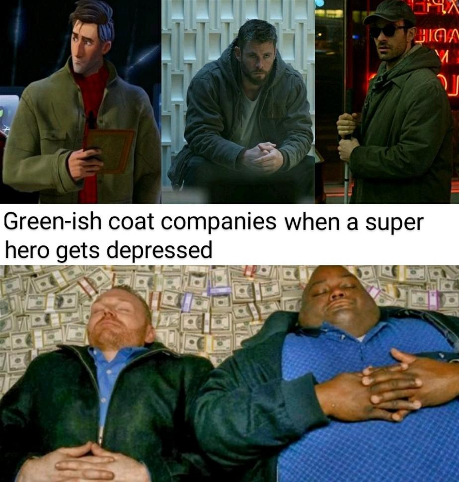 photo caption - Jiga Greenish coat companies when a super hero gets depressed 30 J