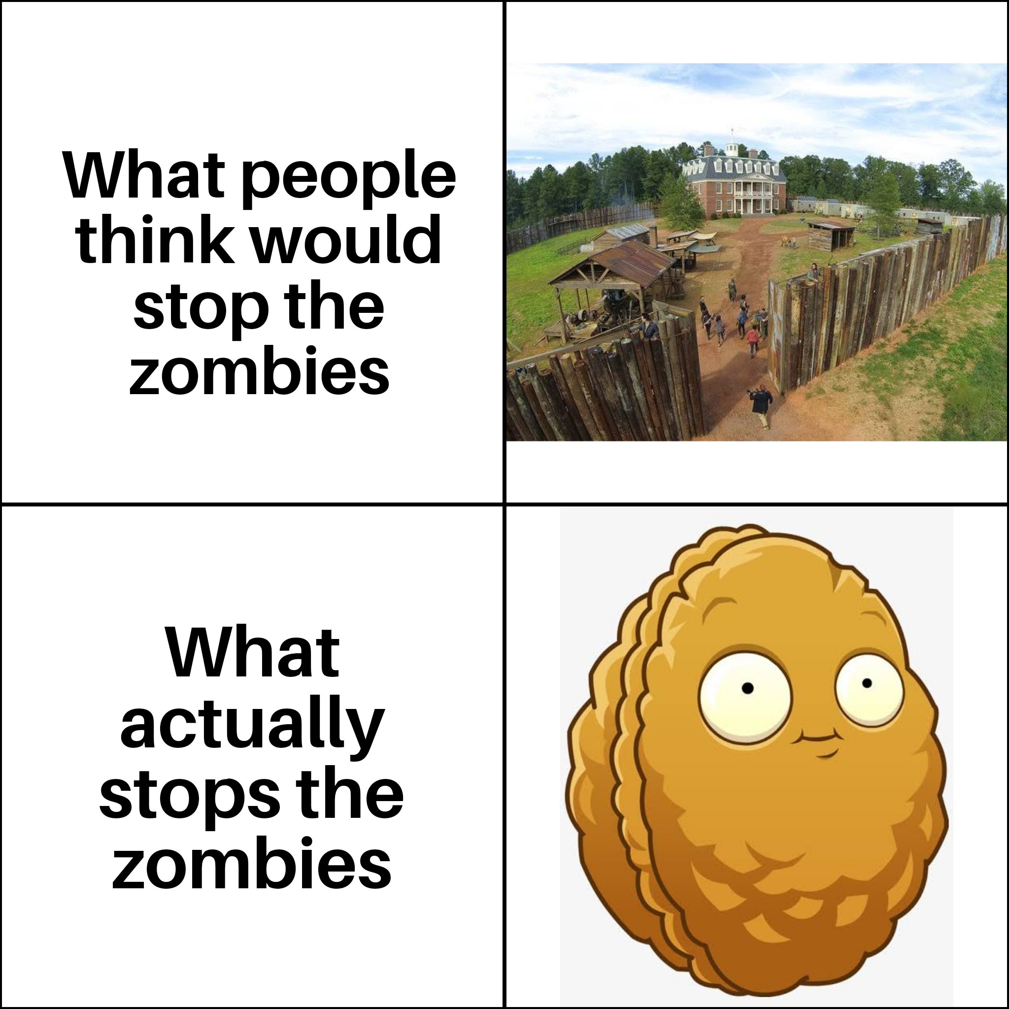 cartoon - What people think would stop the zombies What actually stops the zombies n