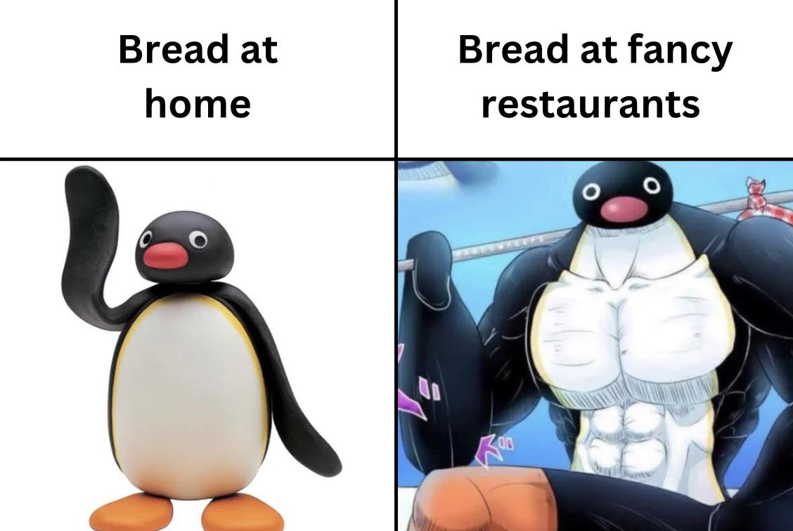 monday morning randomness - penguin - Bread at home Bread at fancy restaurants