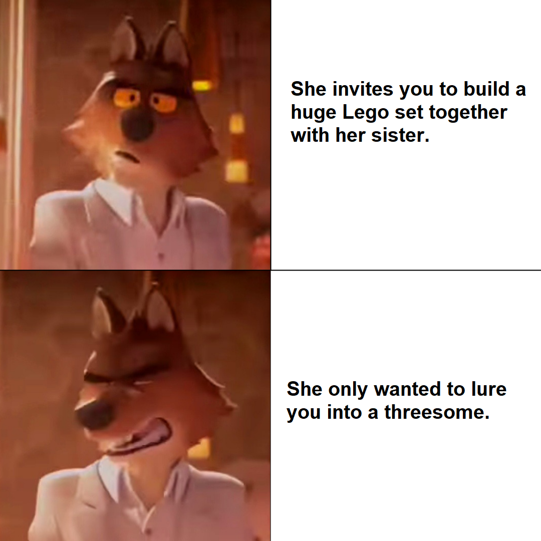 daily dose of memes - cartoon - She invites you to build a huge Lego set together with her sister. She only wanted to lure you into a threesome.