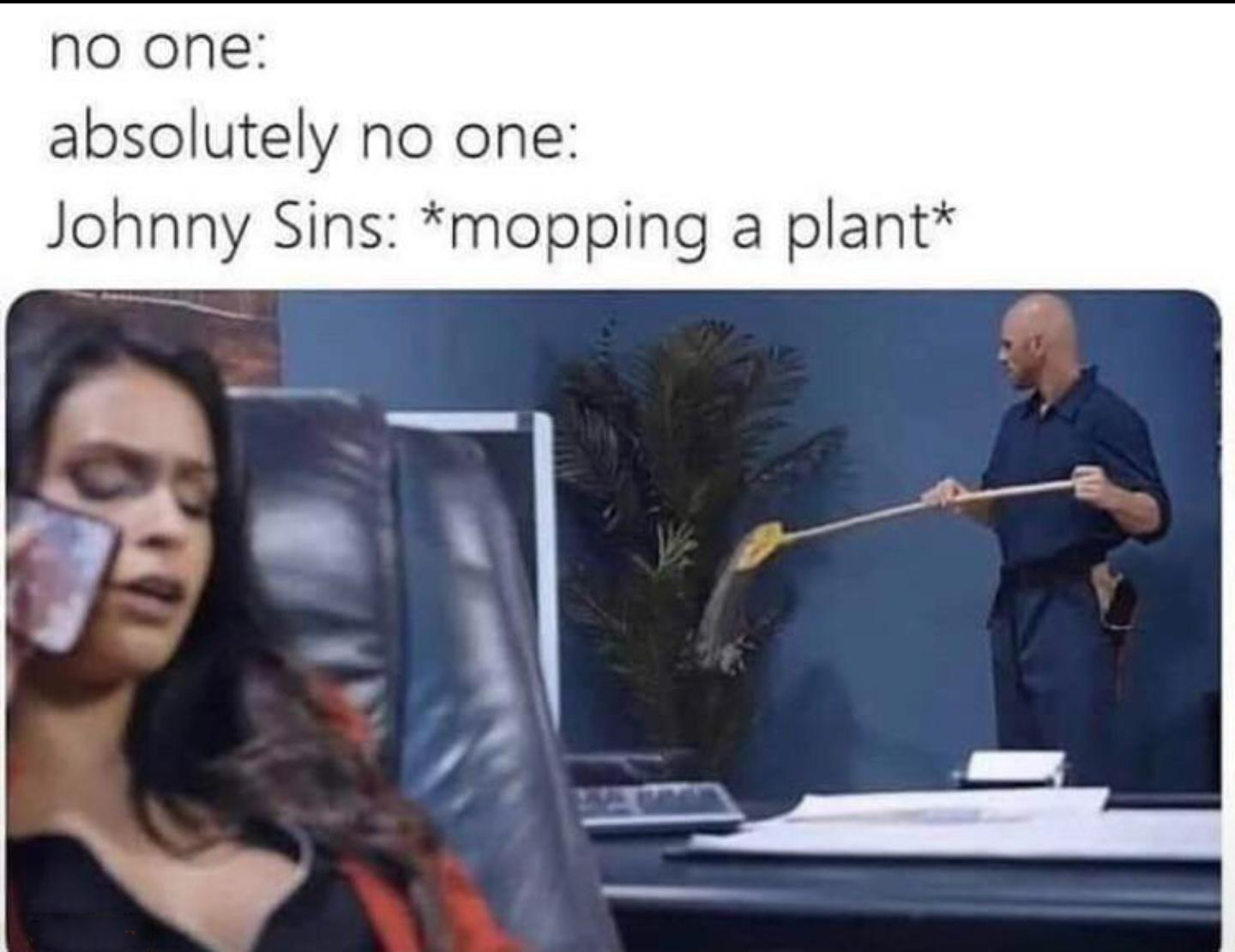dank memes and funny pics - presentation - no one absolutely no one Johnny Sins mopping a plant