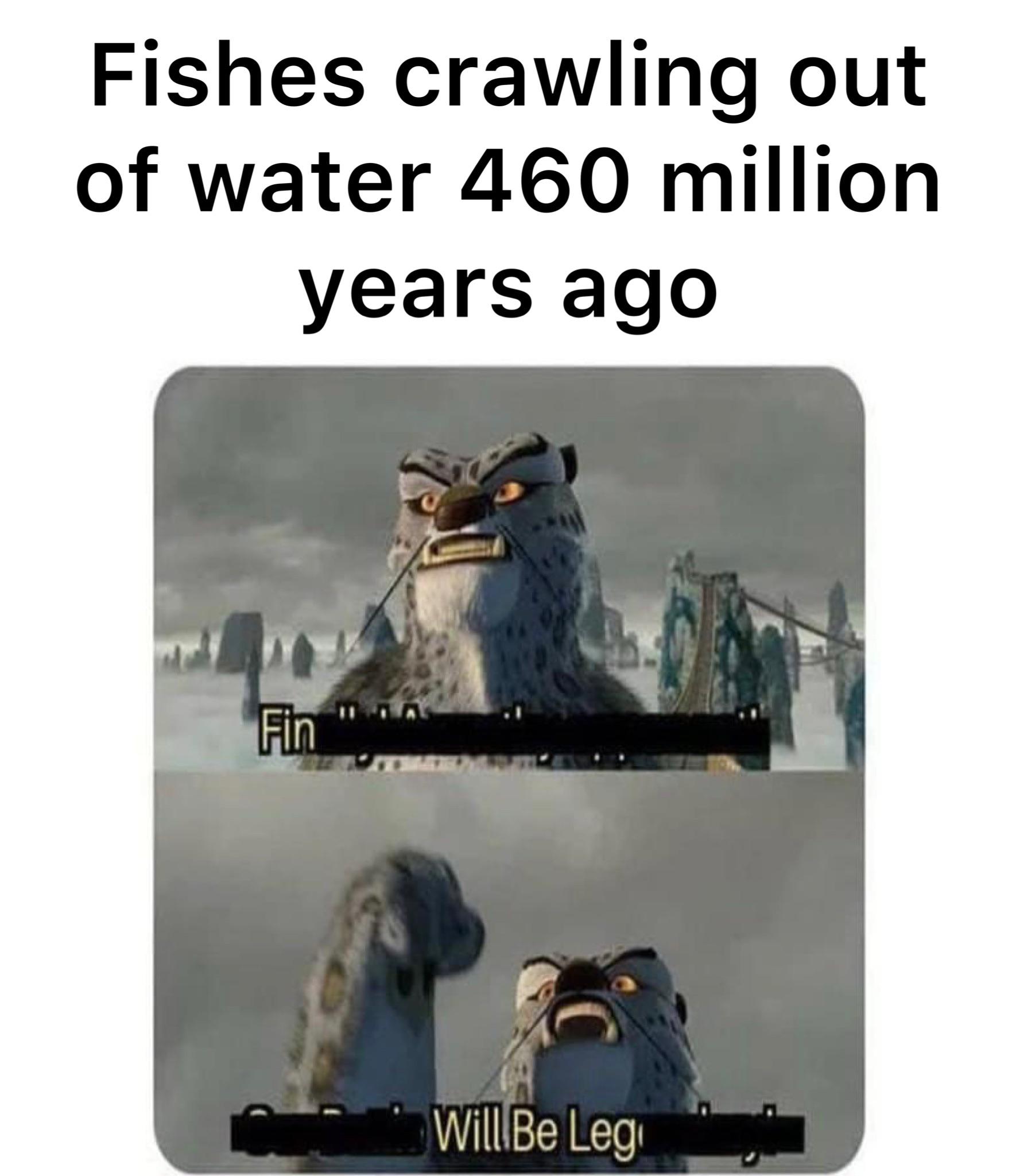 funny memes - kung fu panda tai lung - Fishes crawling out of water 460 million years ago Fin Will Be Leg