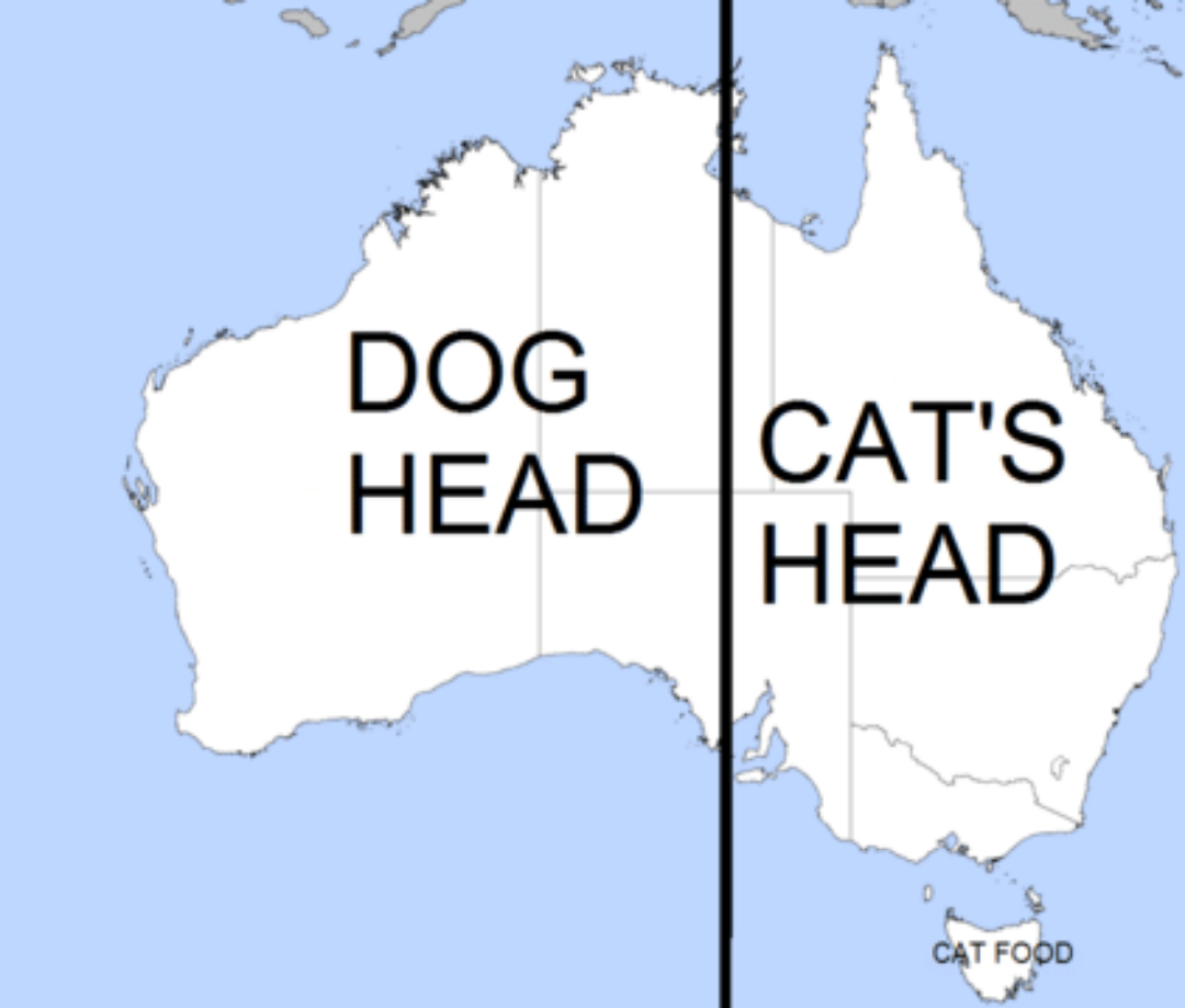 funny memes - australia looks like a dog and cat - Dog Head Cat'S Head Cat Food 2.