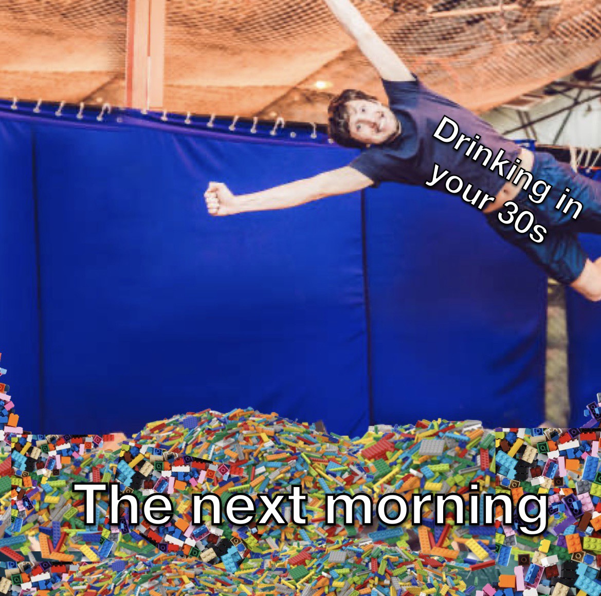 monday morning randomness - jumping into a foam pit - W Drinking in your 30s The next morning