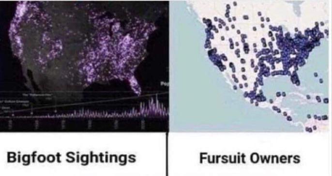 funny memes - fursuit owners map - Bigfoot Sightings Fursuit Owners