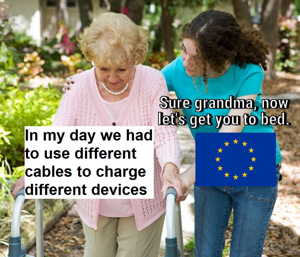 fresh memes - sure grandma let's get you to bed - In my day we had to use different cables to charge different devices Sure grandma, now let's get you to bed.