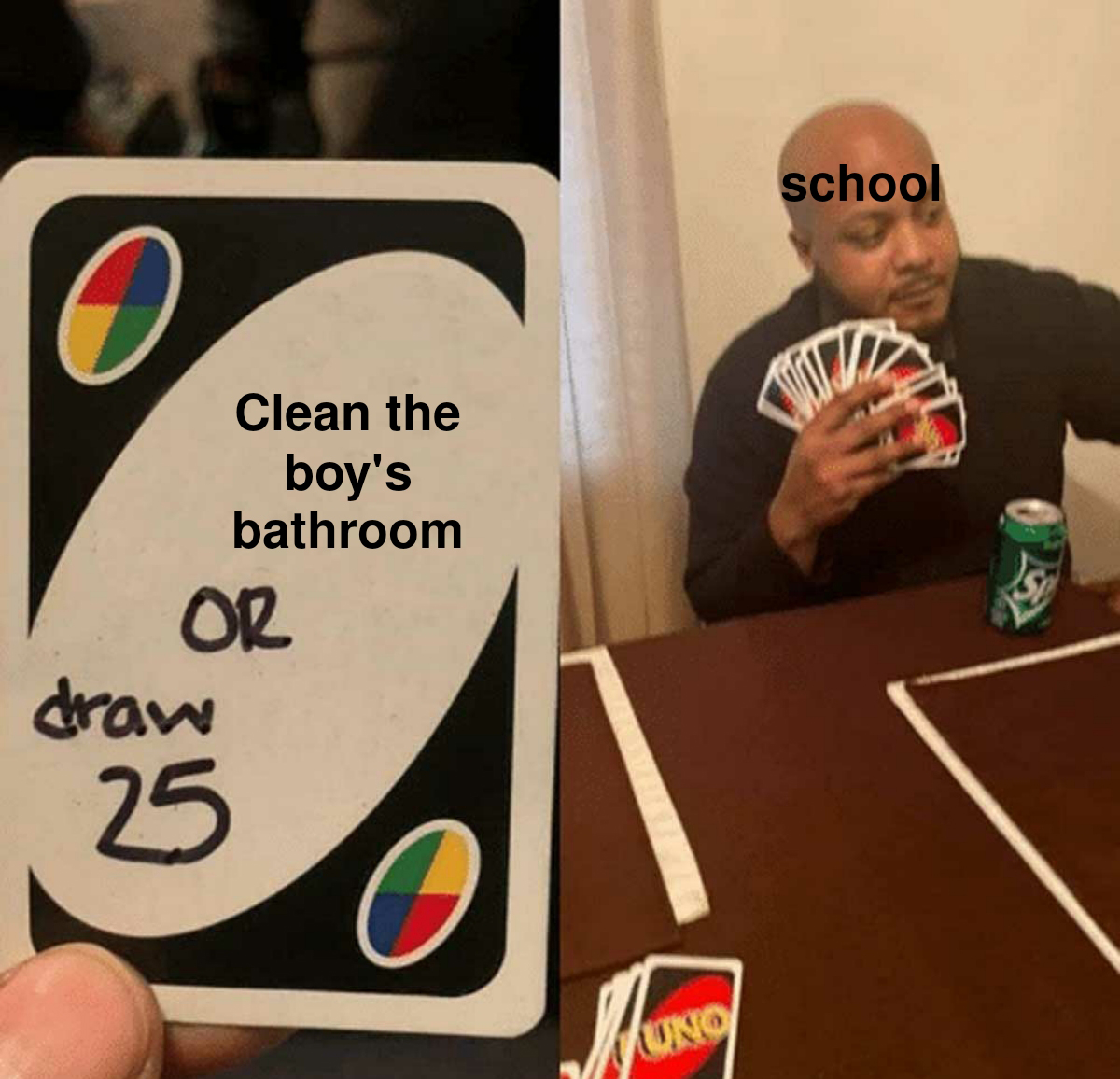 fresh memes - meme card reddit - Or draw Clean the boy's bathroom 25 Uno school