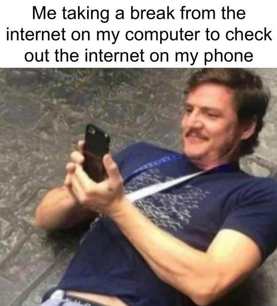 fresh memes - reading tweets meme - Me taking a break from the internet on my computer to check out the internet on my phone