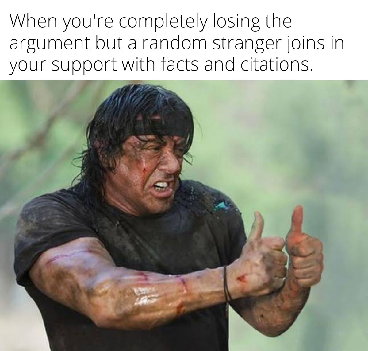 funny dank memes - photo caption - When you're completely losing the argument but a random stranger joins in your support with facts and citations.