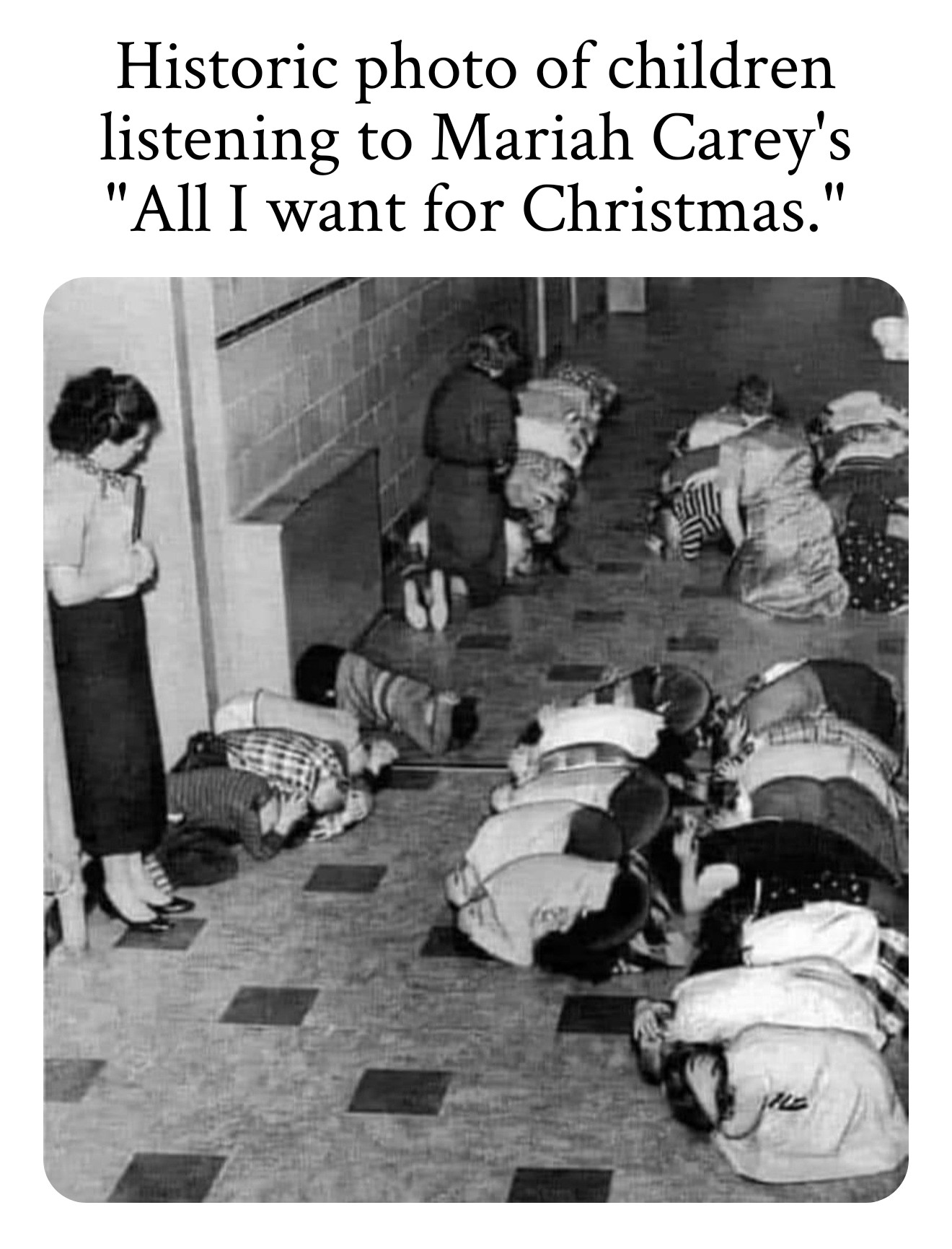 dank memes - Historic photo of children listening to Mariah Carey's "All I want for Christmas."