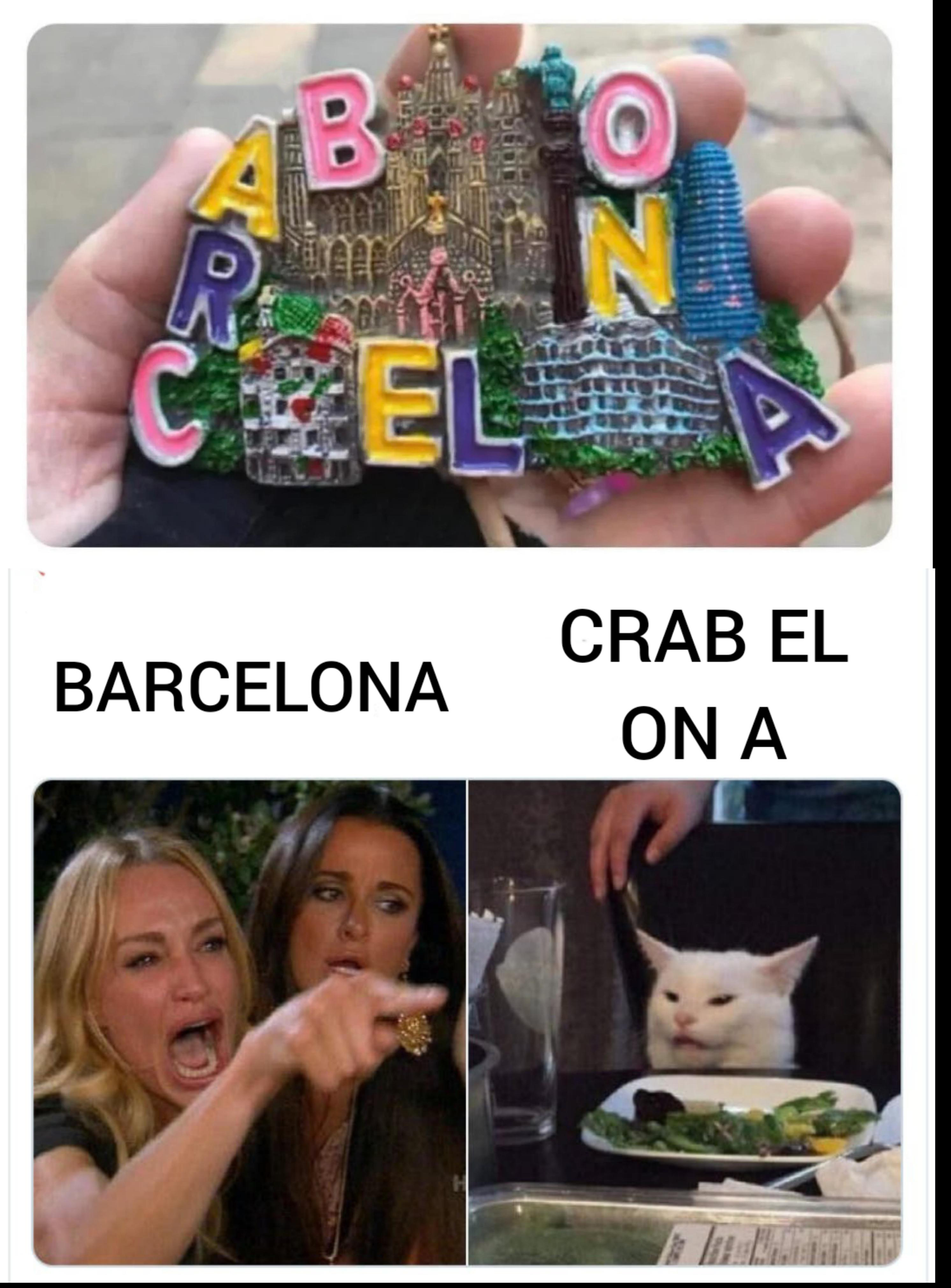 funny memes - photo caption - B Loc R Cel Barcelona beatining Oz N A Crab El On A