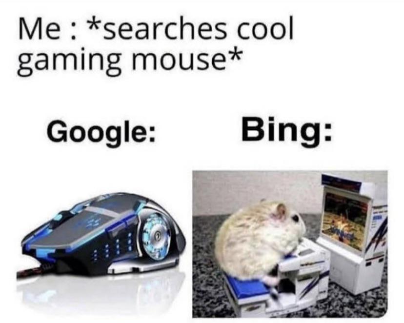 google vs bing meme - Me searches cool gaming mouse Google Bing