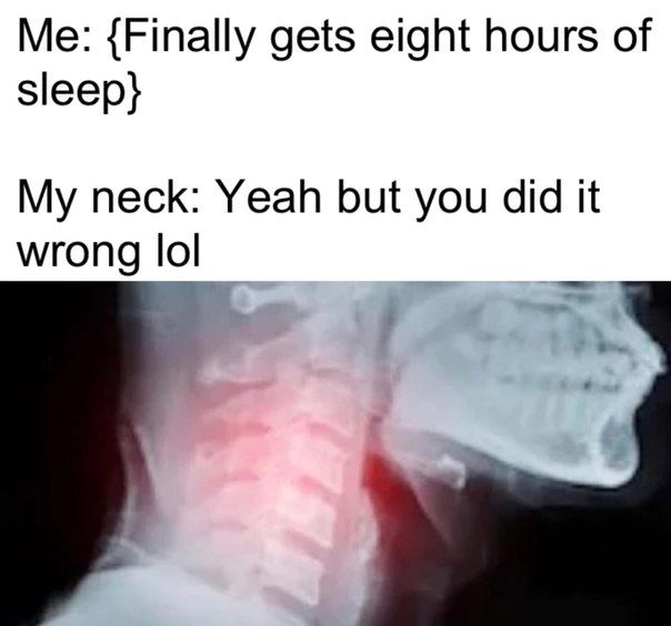 funny memes and pics - got 8 hours of sleep but you did it wrong - Me {Finally gets eight hours of sleep} My neck Yeah but you did it wrong lol