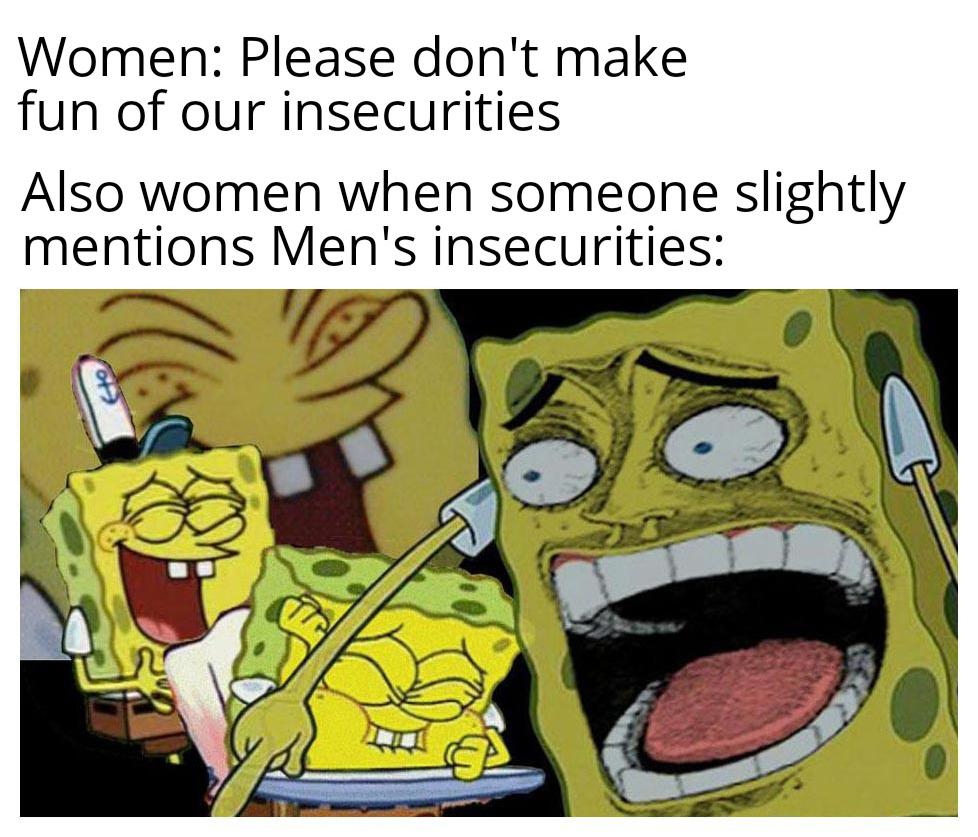 funny memes - laugh the pain away - Women Please don't make fun of our insecurities Also women when someone slightly mentions Men's insecurities