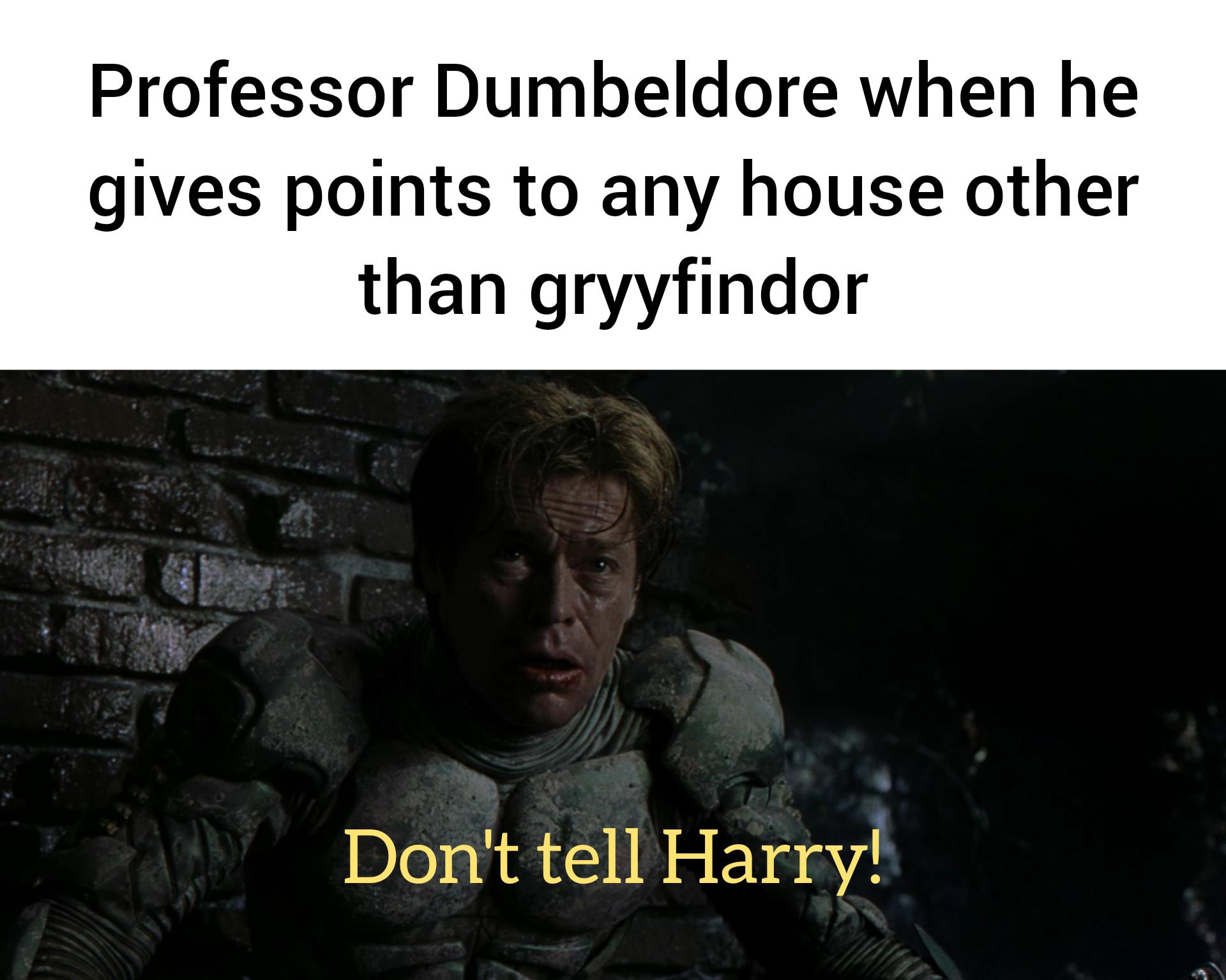 dank memes - photo caption - Professor Dumbeldore when he gives points to any house other than gryyfindor Don't tell Harry!