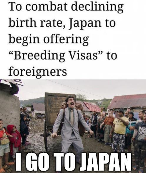 funny memes - go to india meme - To combat declining birth rate, Japan to begin offering "Breeding Visas" to foreigners Stre I Go To Japan Pab Co