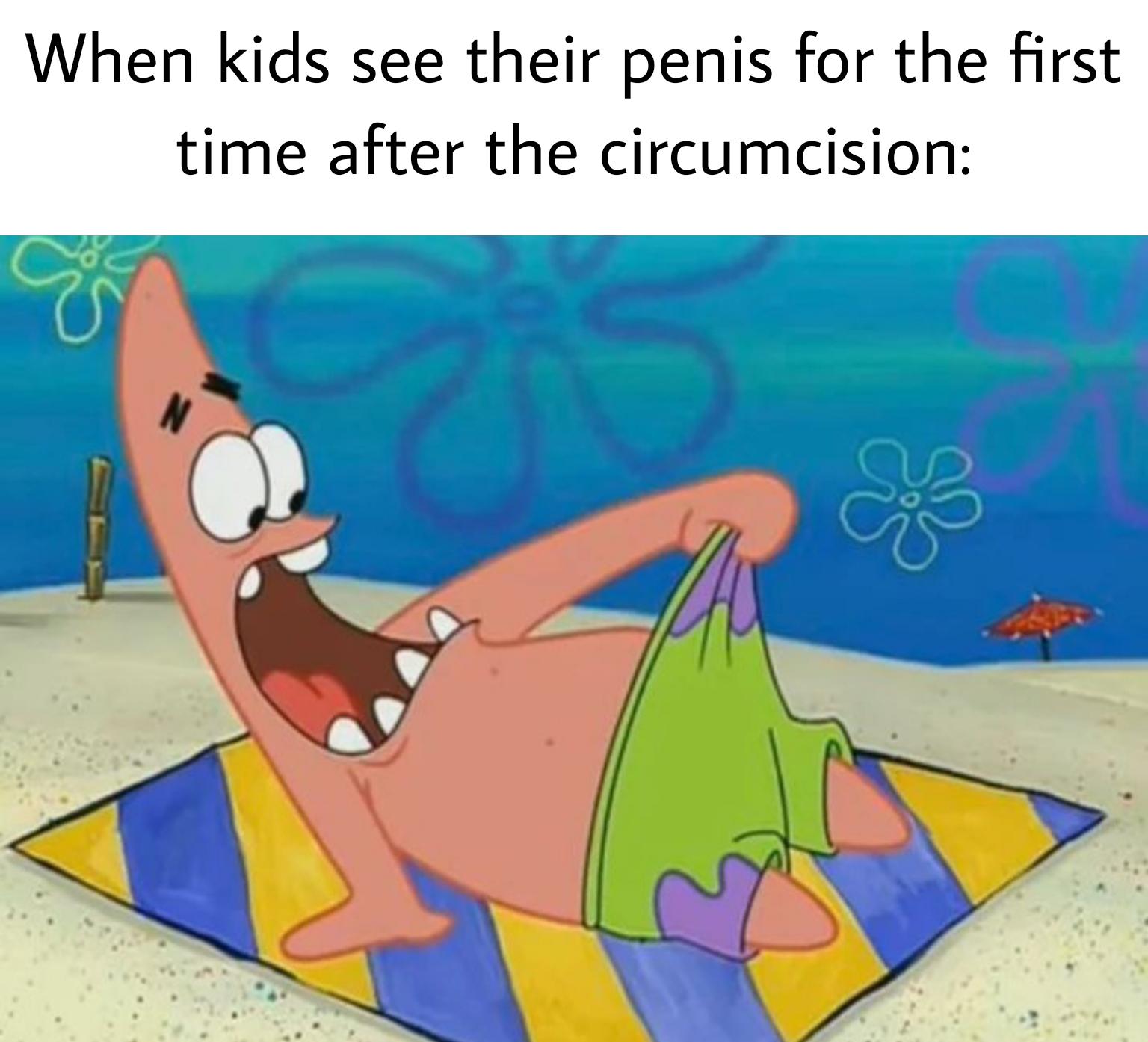 funny memes - cartoon - When kids see their penis for the first time after the circumcision N