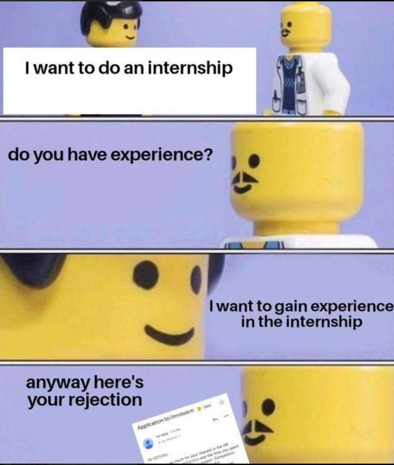funny memes - material - I want to do an internship do you have experience? anyway here's your rejection Application to use I want to gain experience in the internship Compon much for th